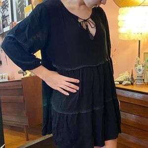 Mid sleeve flouncy boho short dress